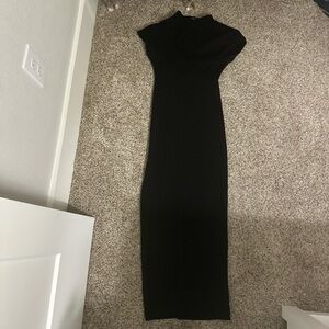 Zara Blue and Gold Bodycon Maxi Dress with Mock Neck